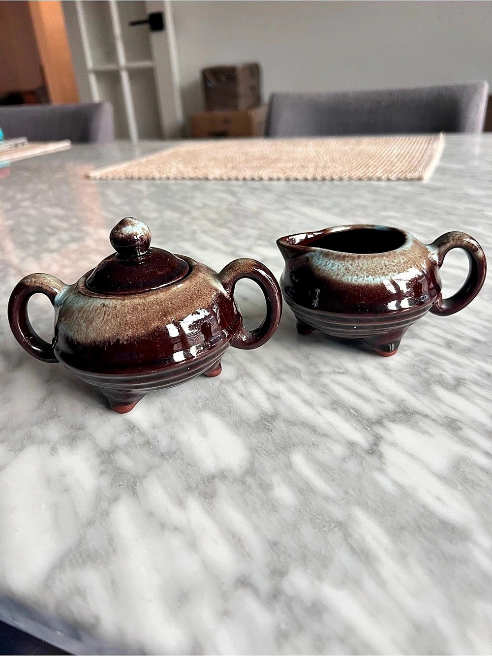 Vintage Drip Glaze Teapot and Creamer Set